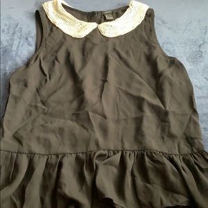 Pearl collar black blouse